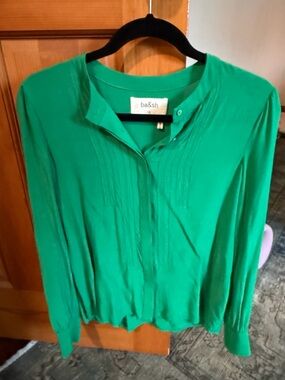 ba&sh Emerald Green Pintuck Button-Down Blouse